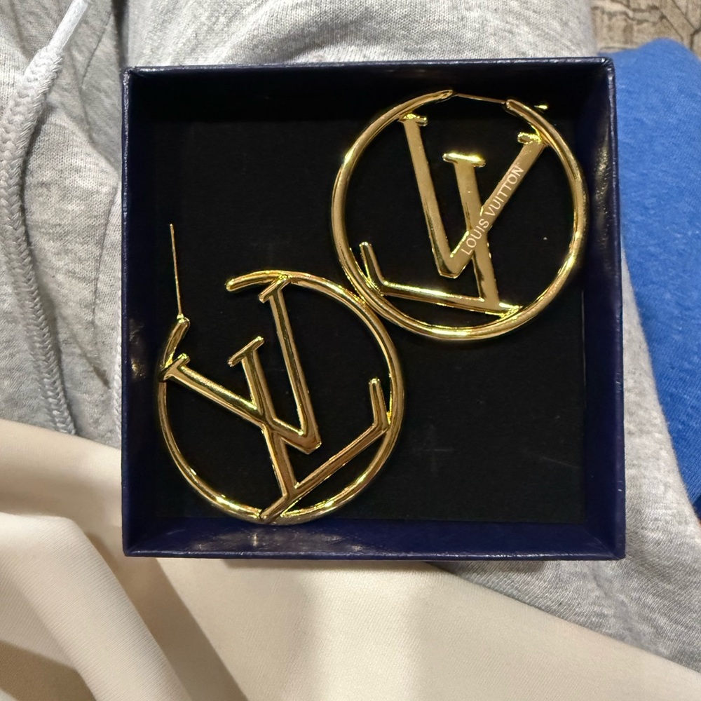 Louis Vuitton Shiny Gold Logo Earrings